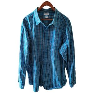 Columbia Blue Plaid Long Sleeve Men's Cotton Shirt Size XXL